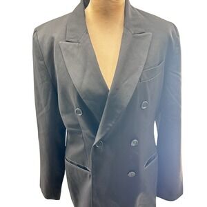 Ann Taylor Womens Black Double Breasted Blazer Peaked Lapel Tailored Jacket